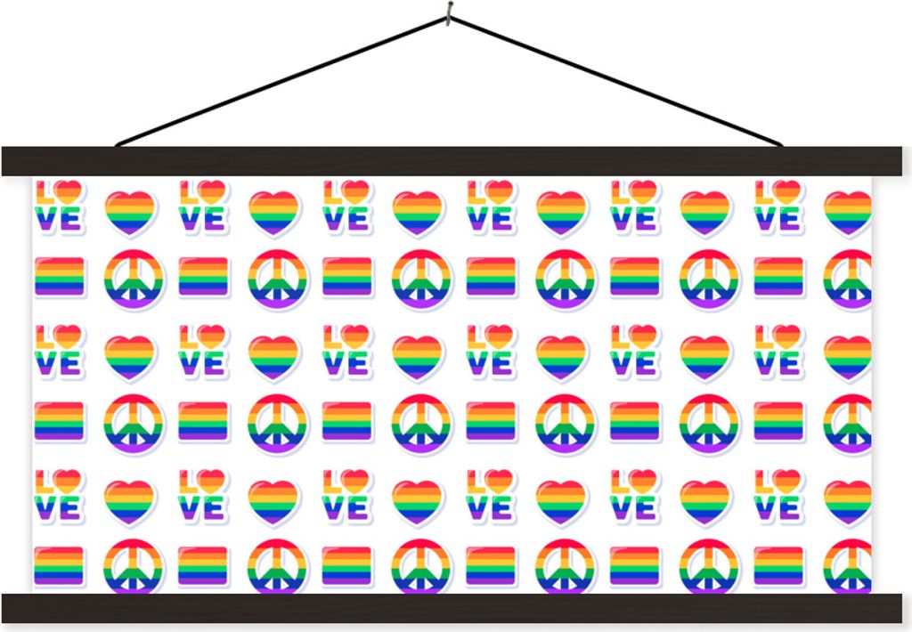 MuchoWow Textilposter Regenbogen - Vorlage - Stolz-Flagge 90x45 cm mit schwarzem Rahmen - Klemmleisten