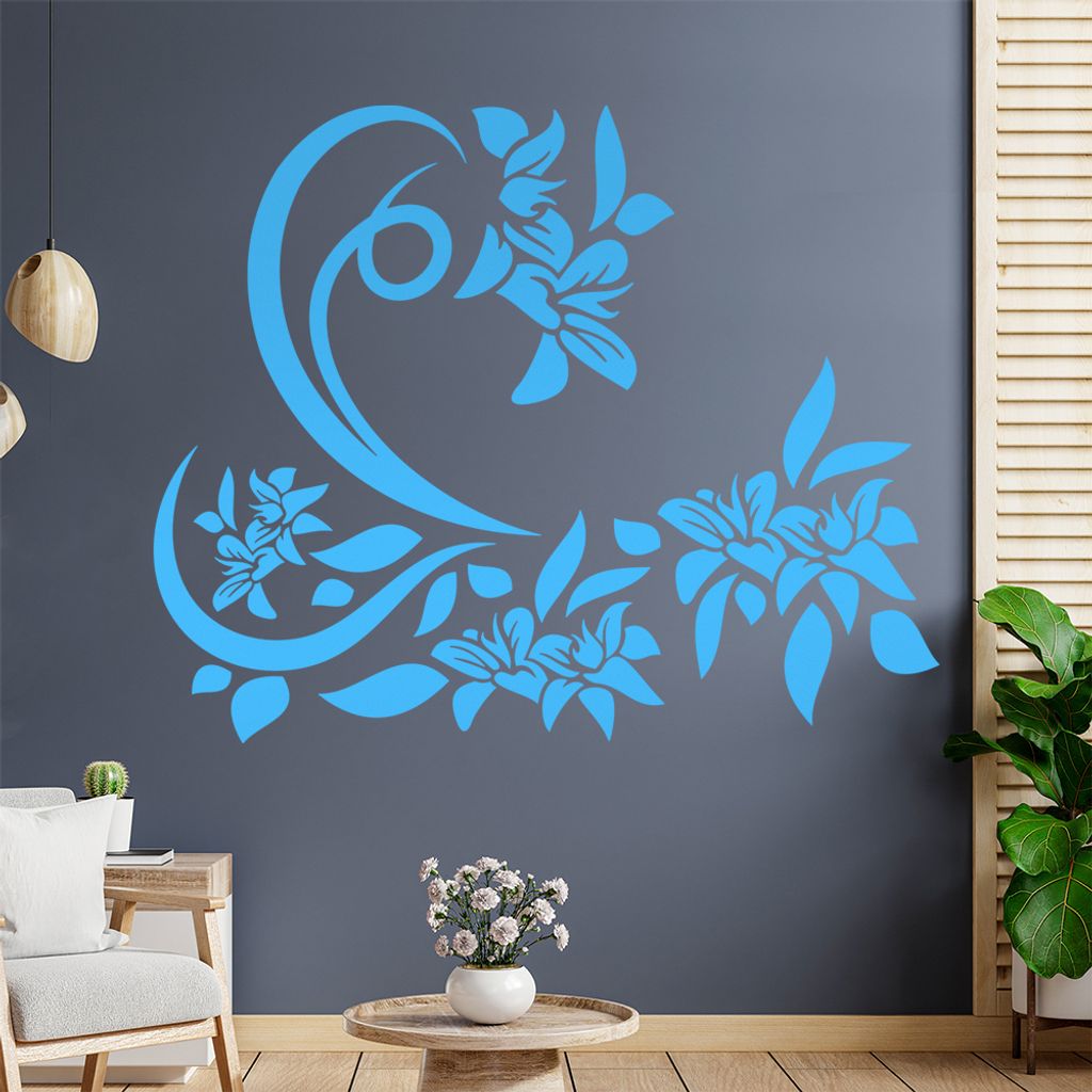 Tribal Ranke Blüte Wandtattoo in 6 Größen - Wandaufkleber Wall Sticker - Dekoration, Küche, Wohnzimmer, Schlafzimmer, Badezimmer