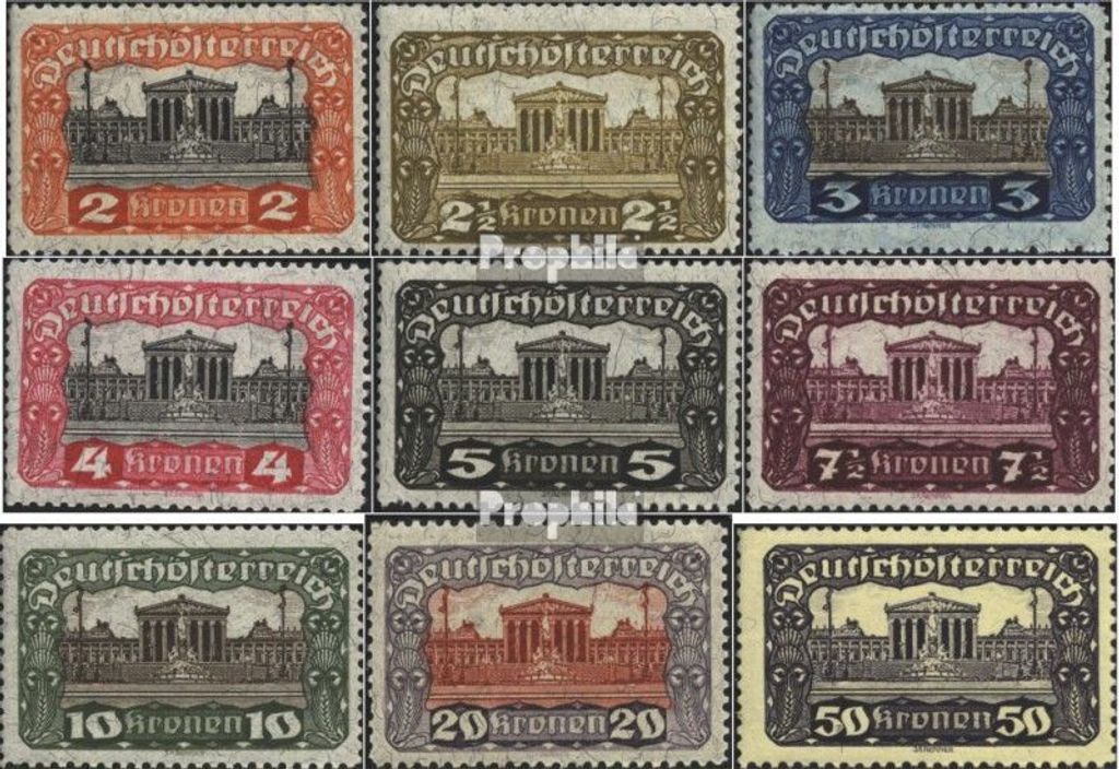 Briefmarken Österreich 1919 Mi 284-292 (kompl.Ausg.) gestempelt Freimarken