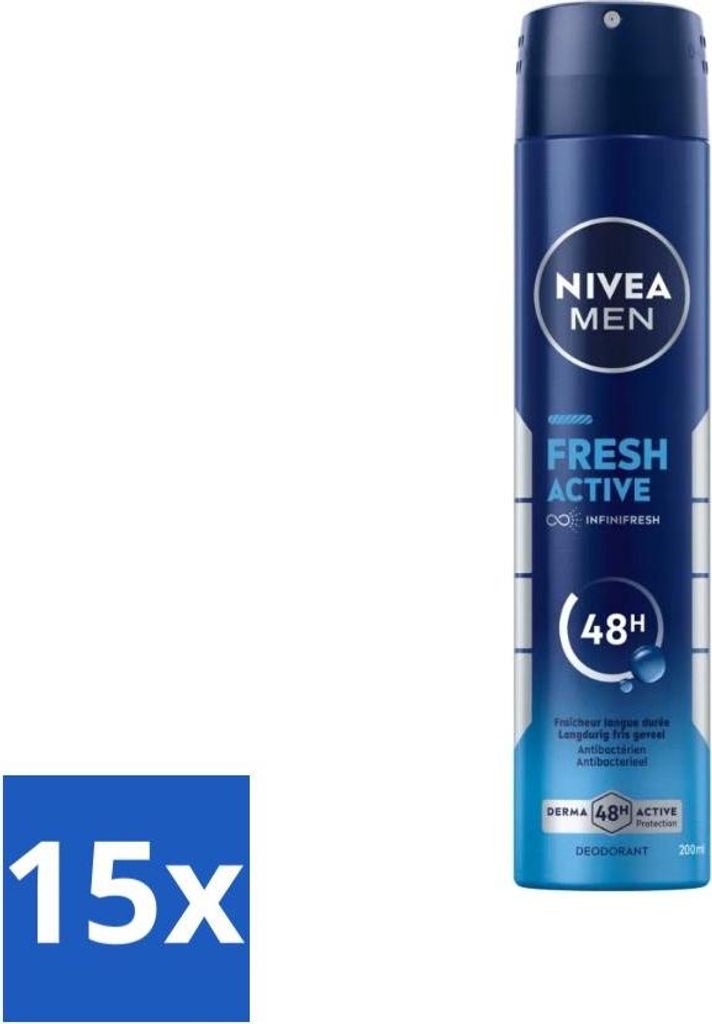 Nivea - Deo Spray XL - Fresh Active - 48 Stunden Langzeitwirkung - 200 ml - Vorteilspack - 15 Stücke