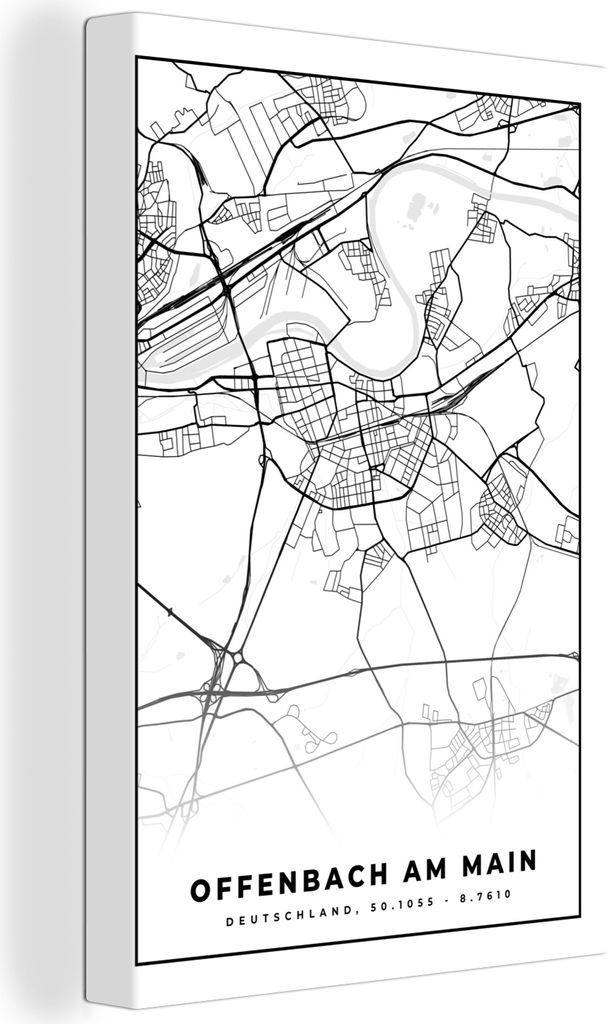 OneMillionCanvasses - Leinwandbilder - 90x140 cm, Karte - Offenbach am Main - Karte - Stadtplan, Wandbilder Kunstdruck Wanddekoration - Foto auf ...