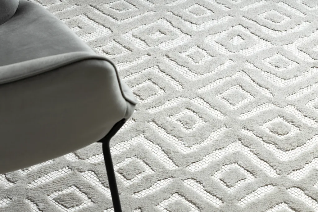 Tapis de salon beige aspect sisal tissé plat avec motifs géométriques
