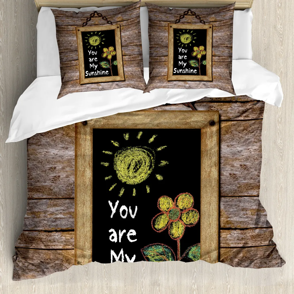 ABAKUHAUS Copripiumino con proverbio, parole d'amore sulla lavagna, antiacaro, adatto a chi soffre di allergie, con federe, 155 cm x 220 cm - 80 x 80 cm, multicolore