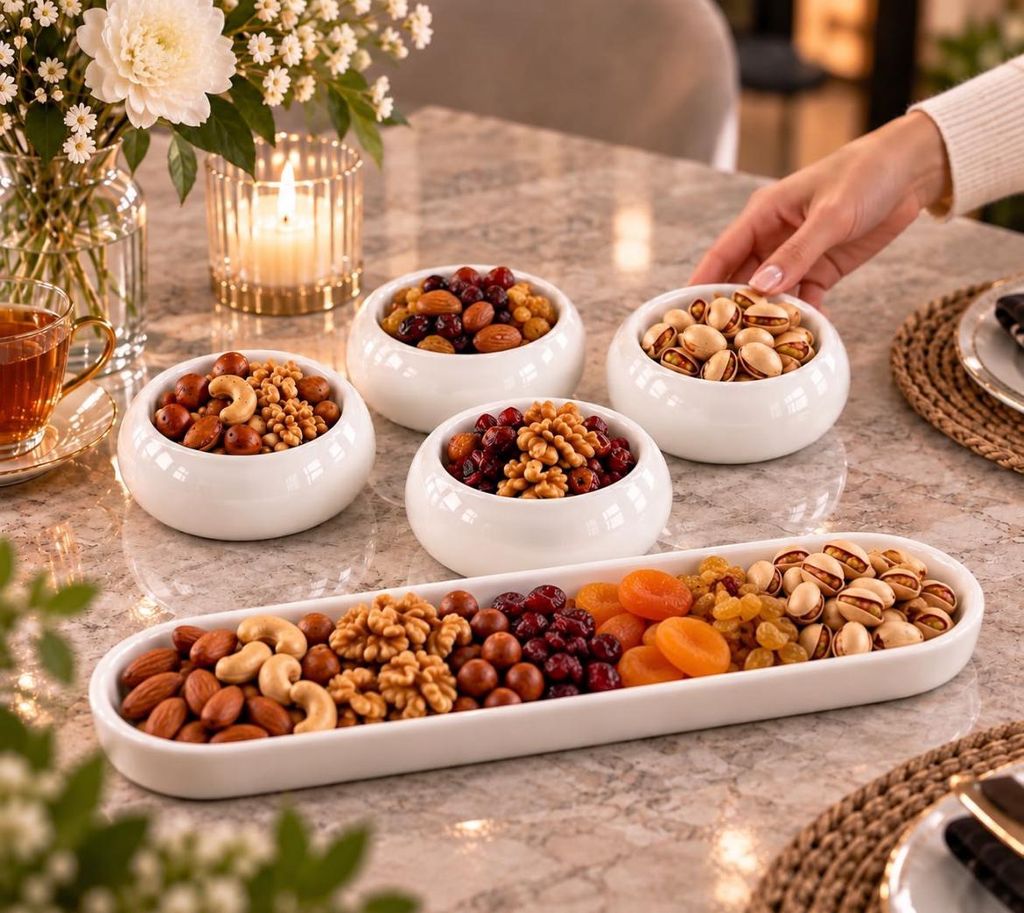 Servierschale mit 4 Schälchen weißes Porzellan Produktbild 