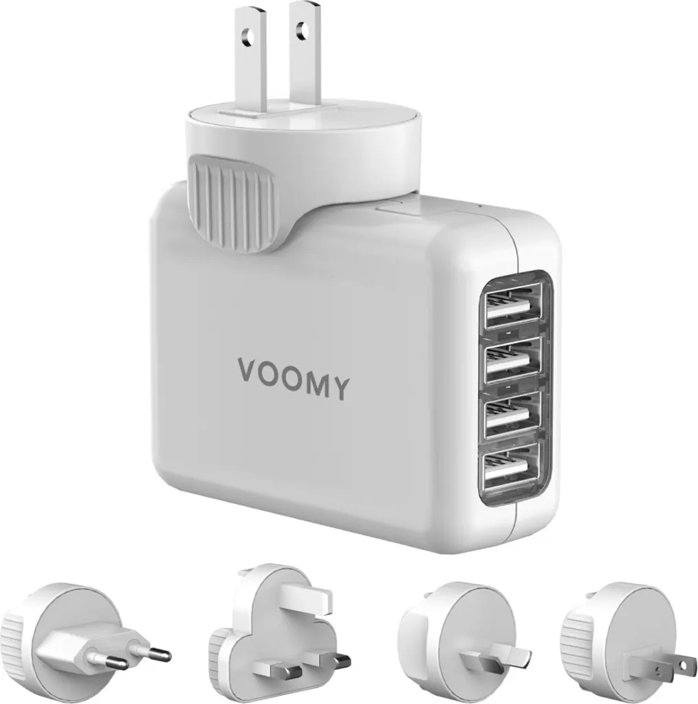 VOOMY Adaptateur de voyage Monde 4 en 1 avec 4 Ports USB Blanc