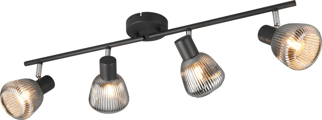 Plafonnier 4 Lumières Noir avec Abat-jour Verre Orientable Trio TARIFA