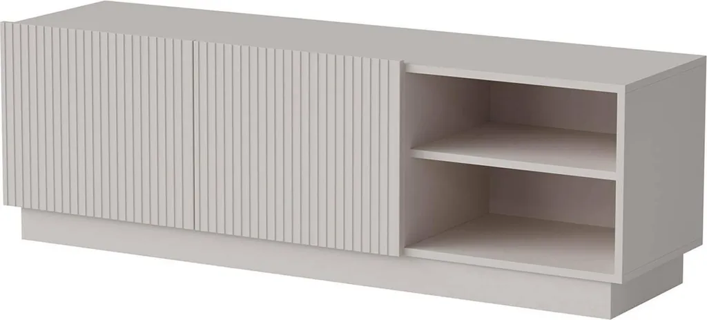 Meuble Télévision Beige 150cm Finita Chic à 3 Niveaux de Rangement Fixes