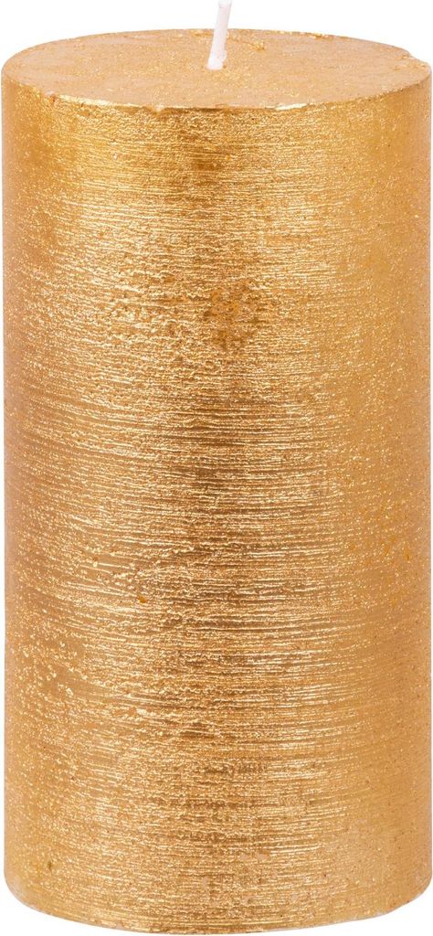 Kerze MagicHome Weihnachten, 6,9x13 cm, zylindrisch, golden, Metallic-Effekt