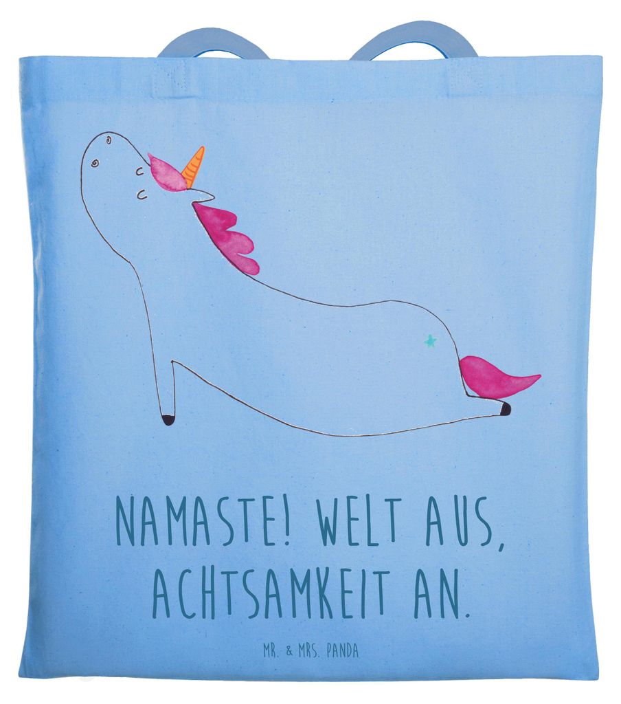 Mr. & Mrs. Panda Tote Bag Einhorn Yoga - Sky Blue - Geschenk, Einkaufstasche, Schultasche, Tasche, Lustig, Beutel, Einhörner, Jutetasche, Namaste,...