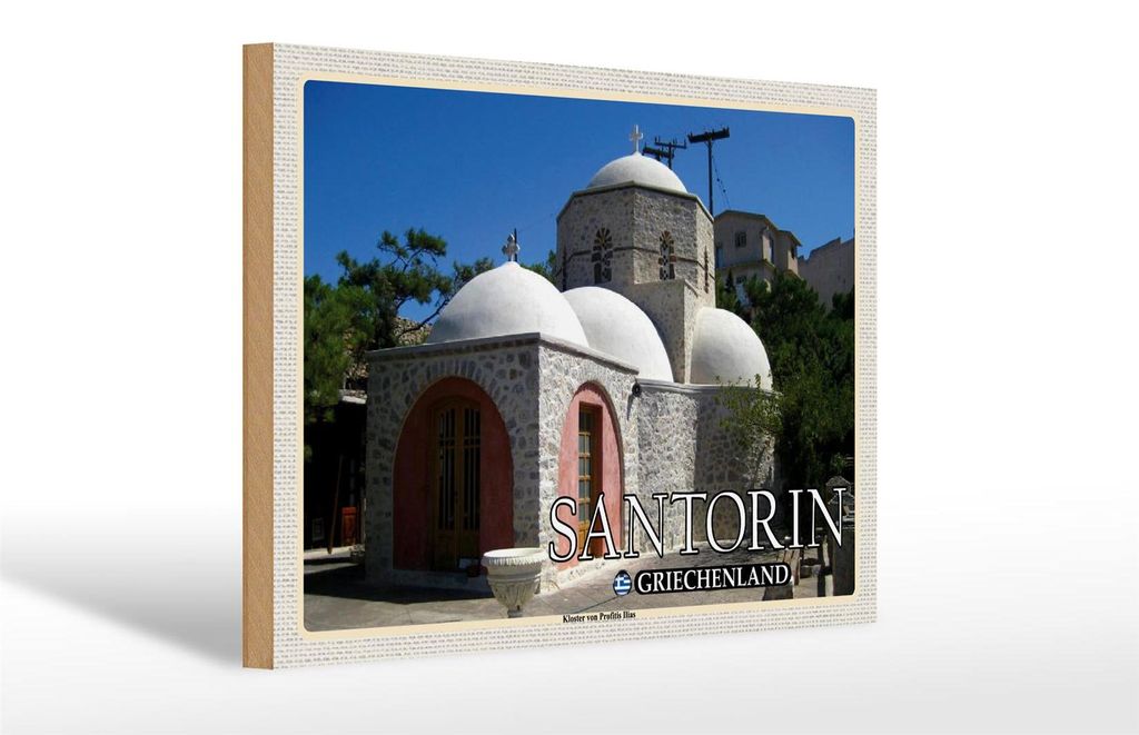Holzschild Reise 30x20cm Santorin Griechenland Kloster Profitis