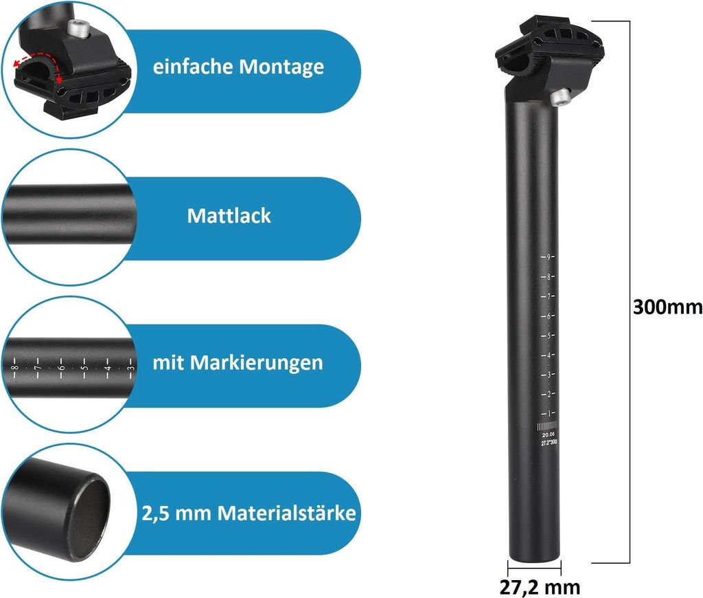 Fahrrad Sattelstütze 27,2 x 300 mm | MTB Sattelrohr Produktbild 