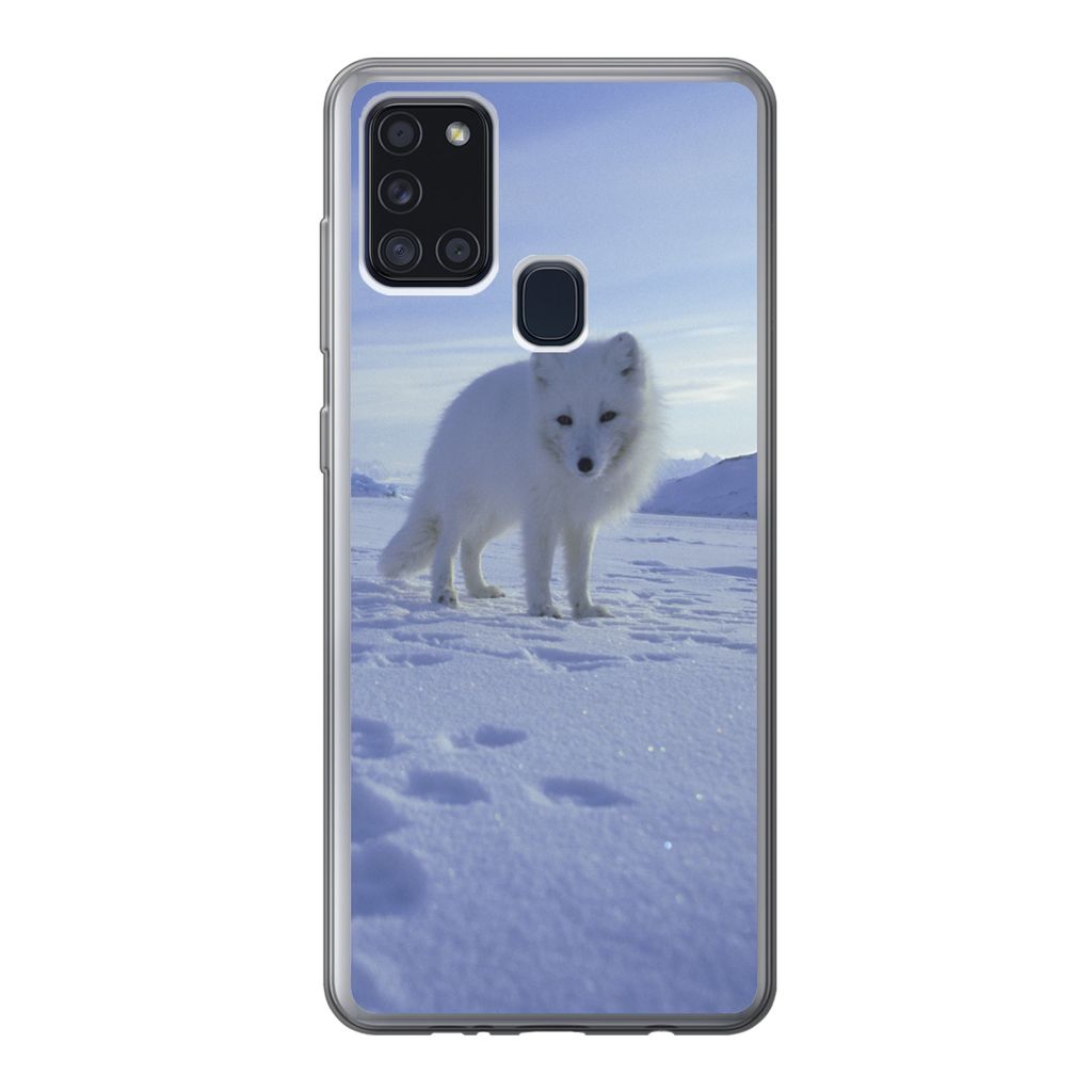 MuchoWow Handyhülle Schutzhülle Hülle für Samsung Galaxy A21s Fuchs - Schnee - Berge Silikon Softcase Handy Hülle - Hartschale