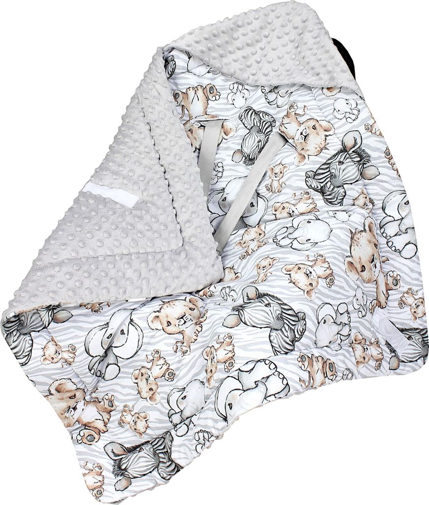 TupTam Baby Winter Einschlagdecke Babydecke 75x75cm für Autositz Babyschale Wattiert Minky Baumwolle Universal, Farbe: Safari / Grau, Größe: Ein...