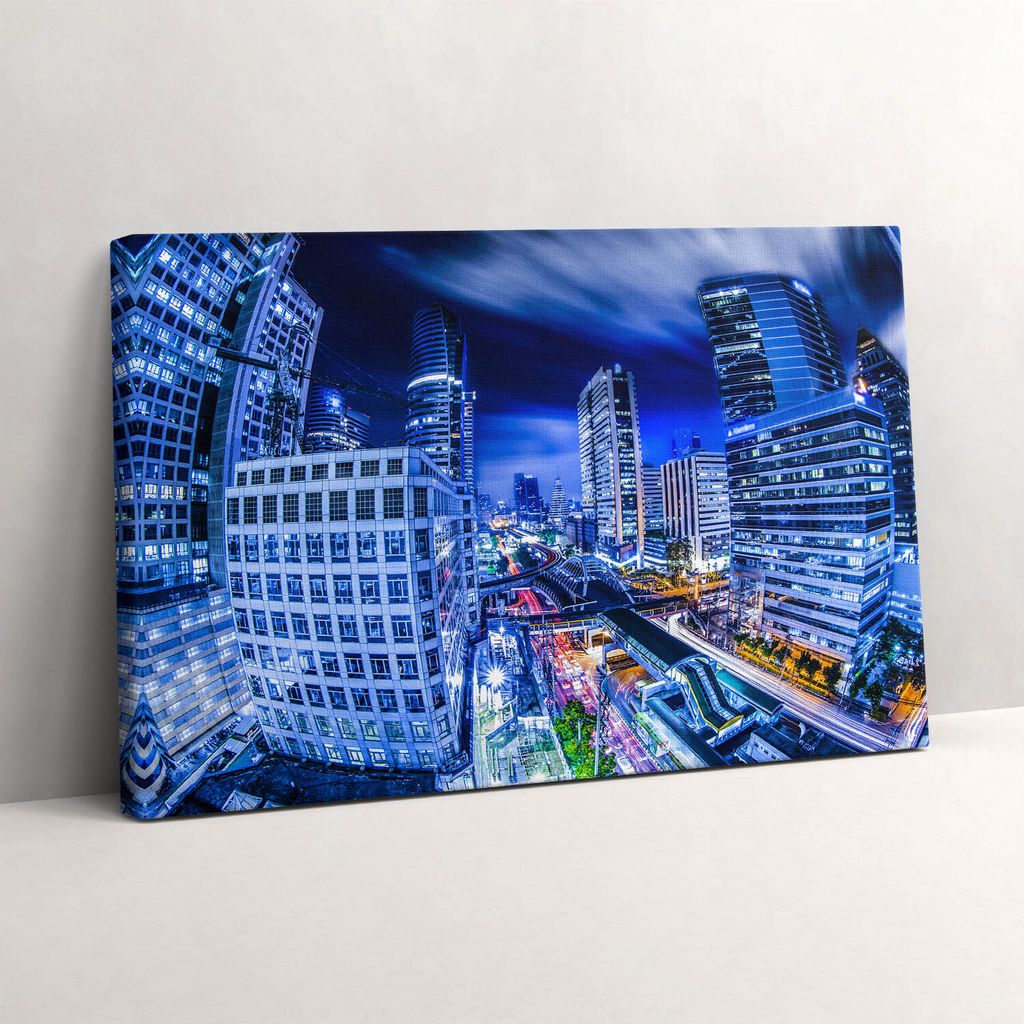 Nachtansicht der Stadt Bangkok – Leinwandbild Wandbild – 60x40 cm – Leinwandbilder – Wandbilder – Schlafzimmer – Flur