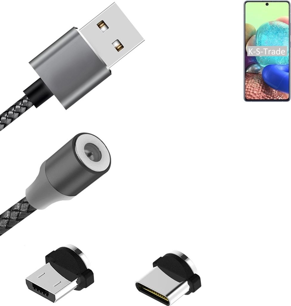 K-S-Trade Hochwertiges Magnet-Lade-kabel Sync-Kabel Daten-Kabel für Oppo A72 5G mit USB-Typ-C-Anschluss und Micro-USB-Anschluss 2A bis zu 480mbps