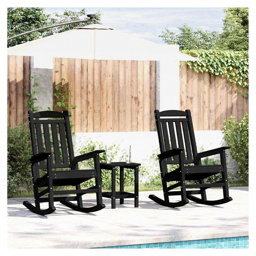 Garten Schaukelstühle 2 Stück Schwarz 70x92x107,5 cm HDPE, Garten Schaukelstuhl Schwarz 70x92x108 cm HDPE Moderner Adirondack Loungesessel für T...