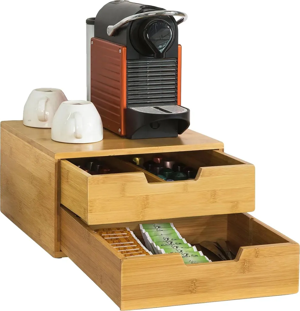 Organizer Multifunzione Bambù per Ufficio e Area Caffè - Robusto
