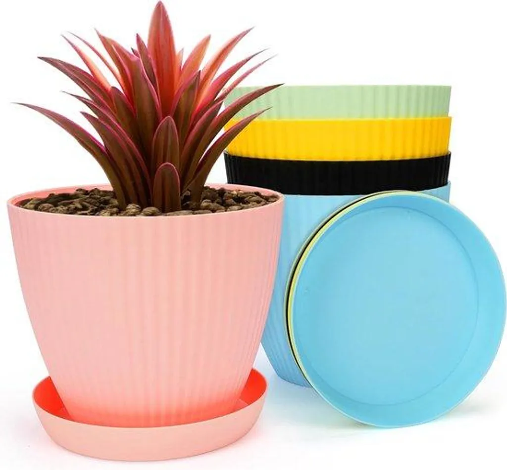 Pots de Fleurs avec Trous de Drainage et Soucoupes 14,5 cm - Pack de 5