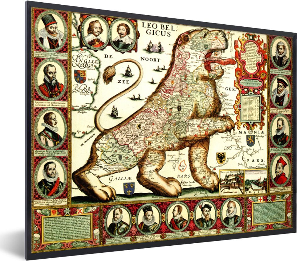 MuchoWow MuchoWow Gerahmtes Poster Historische Karte der alten Niederlande 40x30 cm - Poster mit zchwarzem Bilderrahmen - Kunstposter - Wanddek...