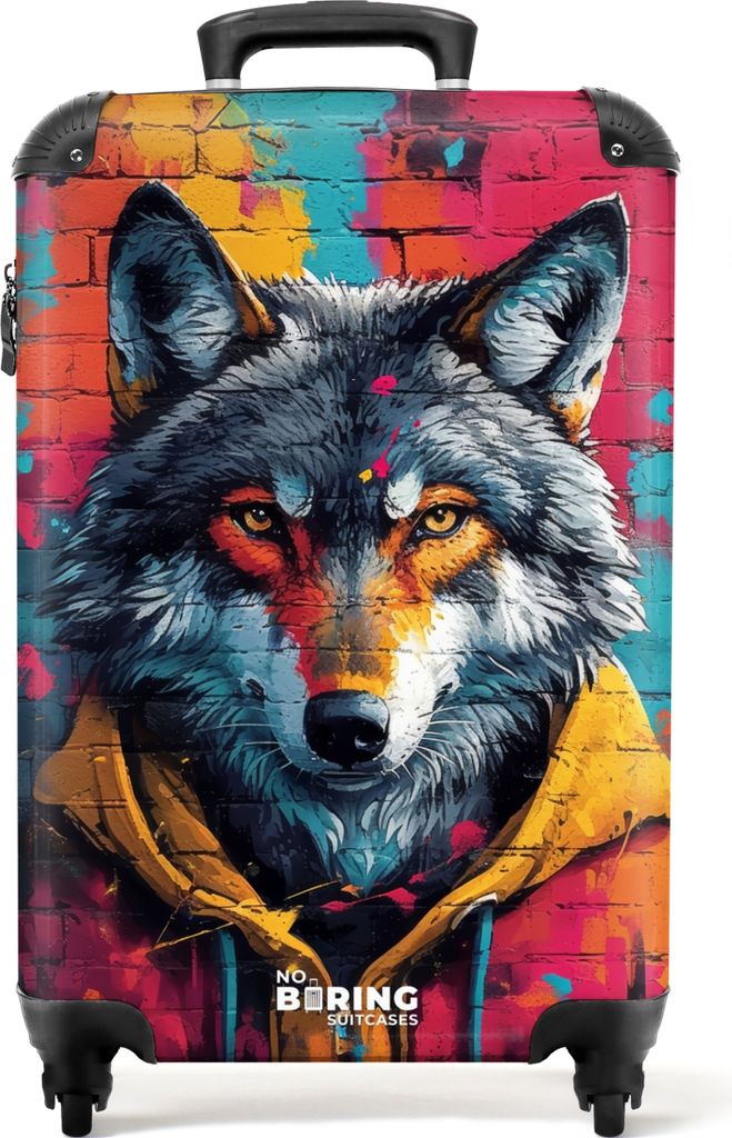 NoBoringSuitcases.com Koffer Handgepäck Trolley Rollkoffer Kleine Reisekoffer mit 4 Rollen - Bunter Fuchs mit Fell im Graffiti-Stil - Cabin Size...