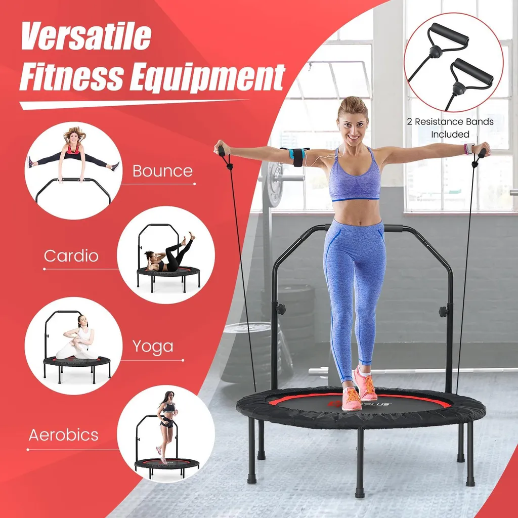 Mini-trampoline de sport pliable rouge 101cm avec bandes élastiques - 2