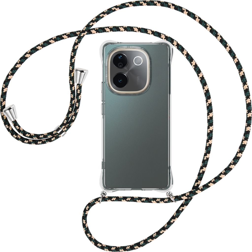 Handykette Backcover-Schutzhülle mit Band (Metall silberfarben) für Vivo iQOO Z9s Pro / T3 Pro 5G - camouflage