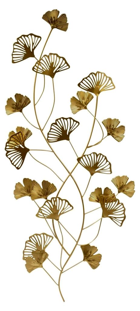 Moderne Wanddekoration Wandskulptur Wandbild Blätter gold aus Metall 35x75 cm