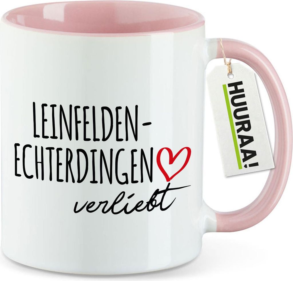 Huuraa Kaffeetasse Leinfelden-Echterdingen verliebt 330ml Rosa Keramik Kaffeebecher Geschenkidee