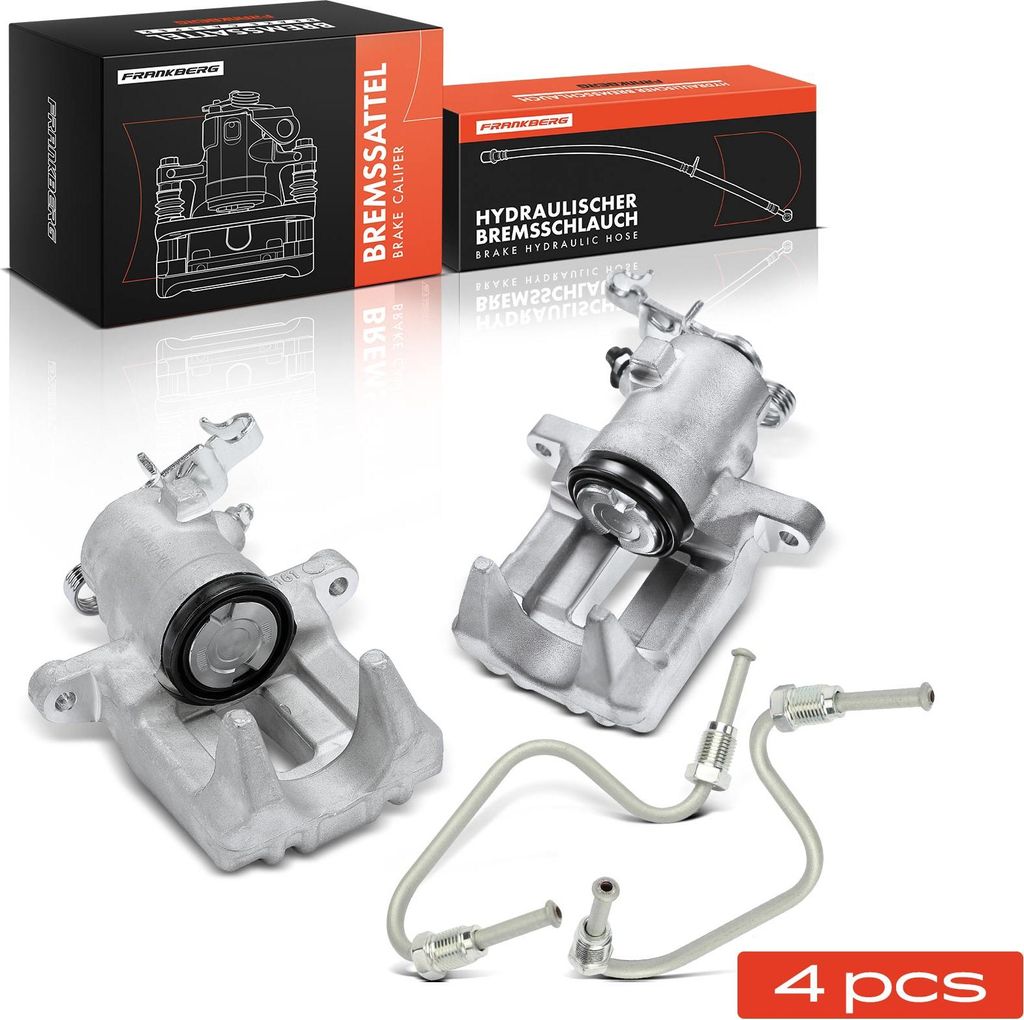 Frankberg 2x Bremssattel+2x Bremsschlauch Bremsschläuche Hinten für VW Golf Audi A3 Seat Leon Skoda Octavia