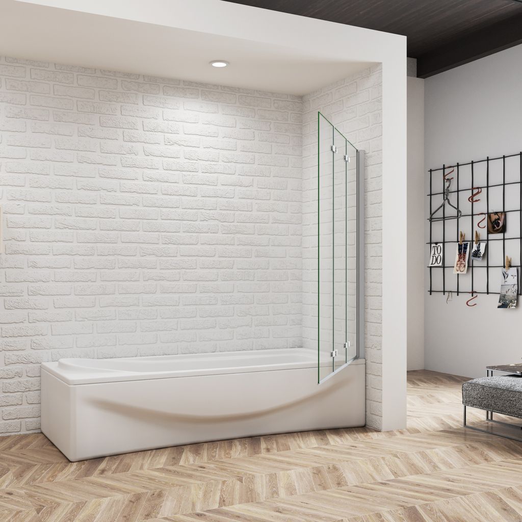 4-teilig Duschwand für Badewanne Badewannenaufsatz Faltwand 130 x 140 cm Klarglas 6 mm ESG-Sicherheitsglas