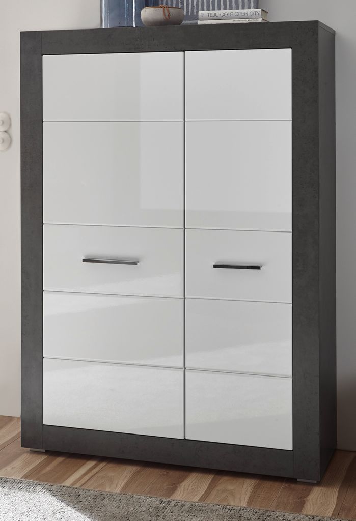 Highboard "Briard" weiß Hochglanz grau Wohn- und Esszimmer Kommode 100 x 142 cm