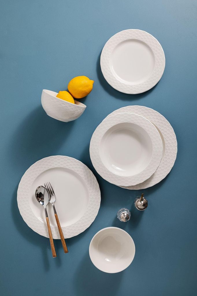 Hermia Concept, Hochwertiges 24-teiliges Dinner Set aus 100% Porzellan, Weiß | 6 Servierplatten, 6 Teller, 6 Dessertteller, 6 Schalen | Spülmasch...