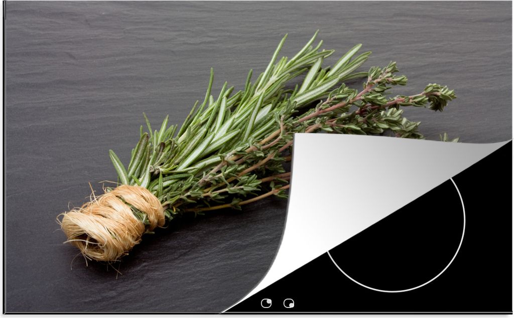 KitchenYeah Herdabdeckplatte Thymian - Kräuter - Grün - Tisch - Küche - Stein , 85x52cm, Küche Deko, Ceranfeld Herdabdeckung, Abdeckplatte f...