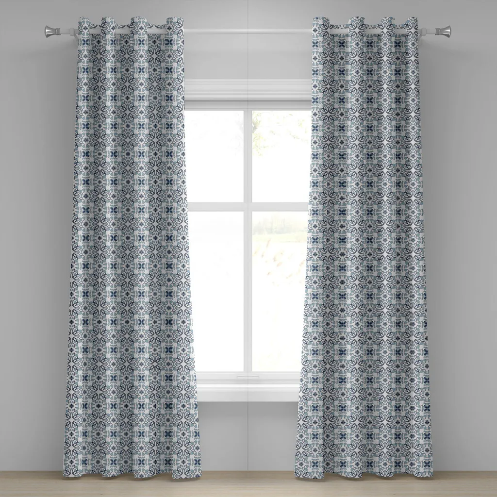 ABAKUHAUS Rideau à œillets ethnique bleu clair motif floral 280x175 cm