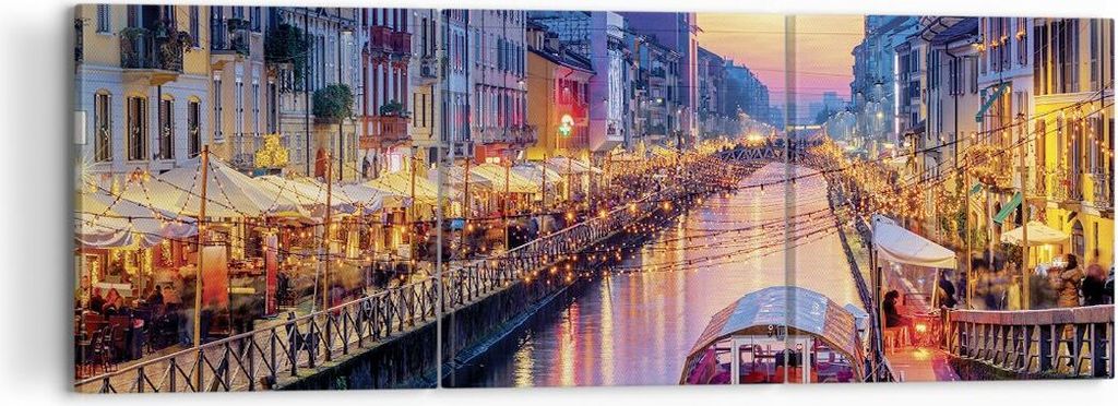 Bild auf Leinwand - Leinwandbild - 3 Teile - Kanal Grande Abend - 120x40cm - Wand Bild - Wanddeko - Wandbilder - Leinwanddruck - Bilder - Wanddekor...