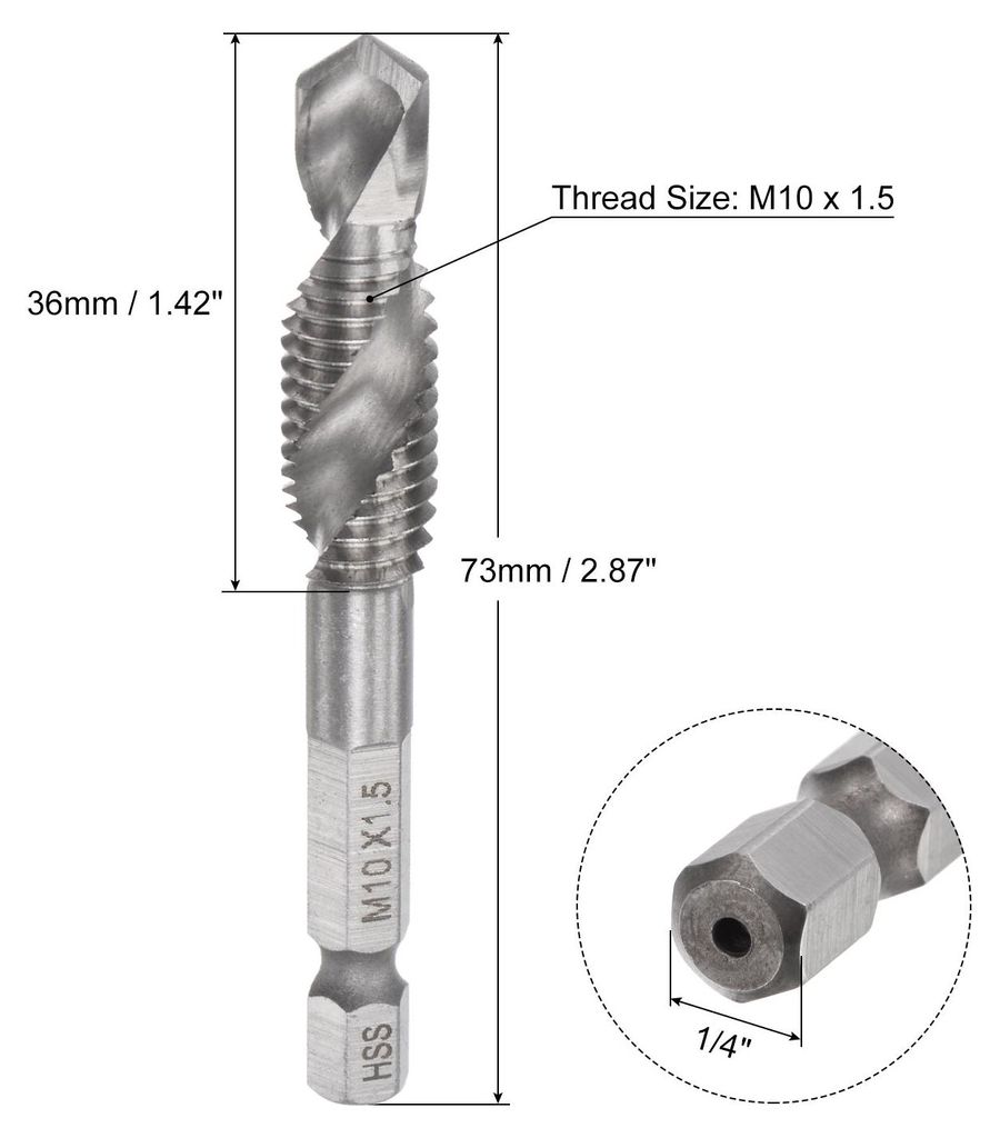 Kombination Bohrer und Gewindebohrer Spiralnut aus Schnellarbeitsstahl Schneidwerkzeug M10 x 1,5