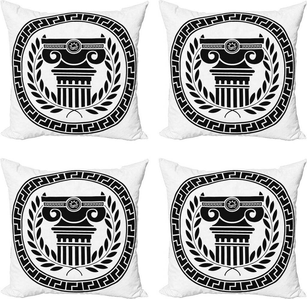 ABAKUHAUS Retro Kissenbezug Set (4 Stück), Spalte Lorbeerkranz, Moderner Doppelseitiger Digitaldruck, 60 cm x 60 cm, Schwarz-Weiss