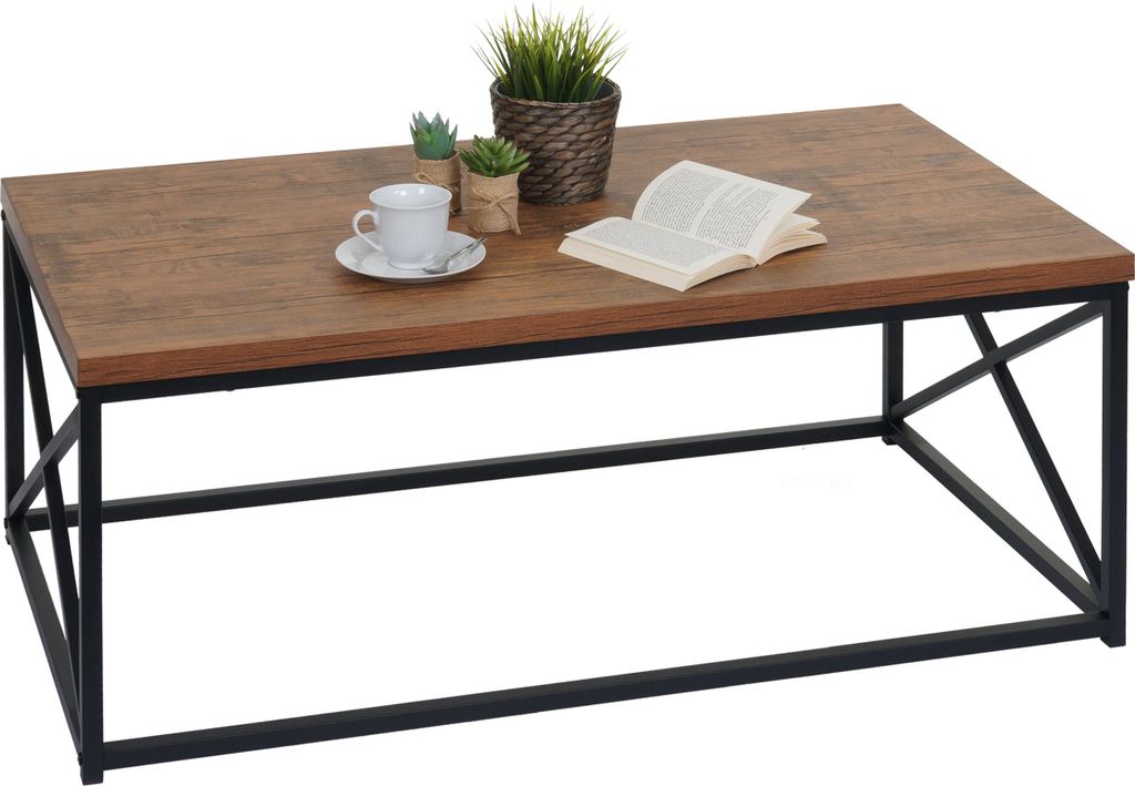 Couchtisch HWC-A27, Wohnzimmertisch Beistelltisch Sofatisch, Metall 3D-Struktur 44x110x60cm, Wildeiche-Optik