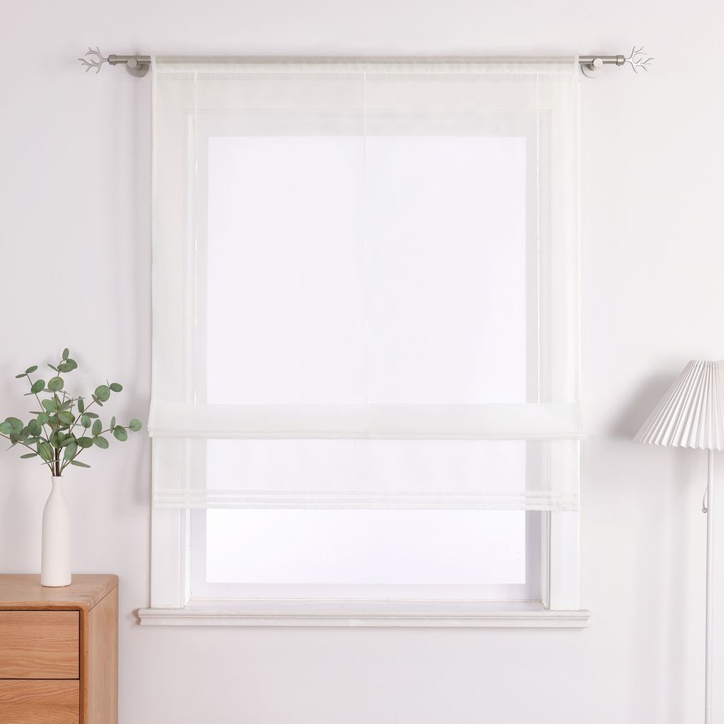 Joyswahl Raffrollo Raffgardinen mit Tunnelzug Bändchenrollo Voile Küche Gardinen Unifarbig Vorhang Transparent, Beige BxH 80x155cm