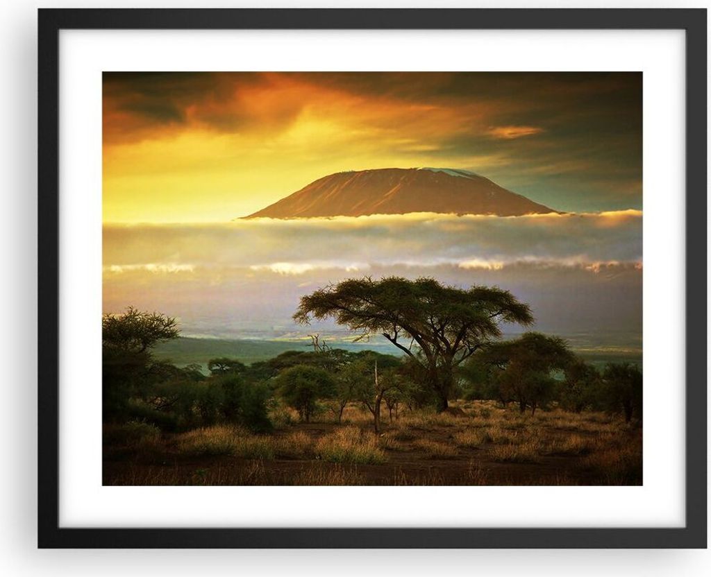 Gerahmtes Poster - Schwarzer Rahmen - Safari Tierwelt Berg Kenia - 50x40 cm - Wand Bild - Wanddeko - Wandbilder - Wandposter - Bilderrahmen - Bilde...
