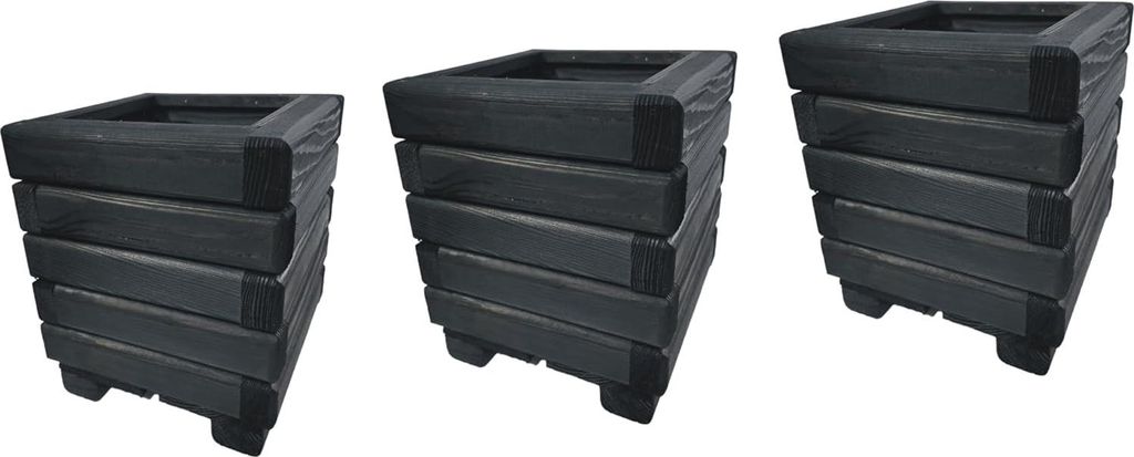 HolzGarden 3 Stück Set Pflanzkübel Holz Rechteckig 25x30x25 cm Imprägniert Farbe Ebenholz Wetterfest Blumenkasten Blumentopf