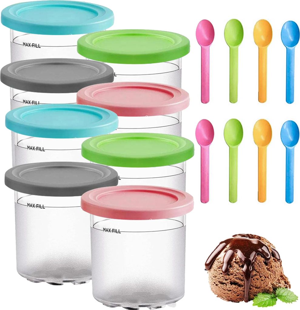 8 x Eiscreme Beh?lter mit Deckel fš¹r Ninja Eismaschine,Eiscreme Aufbewahrungsbeh?lter,kompatibel,Eismaschine Maschine Zubeh?r,mit 8 L?ffel