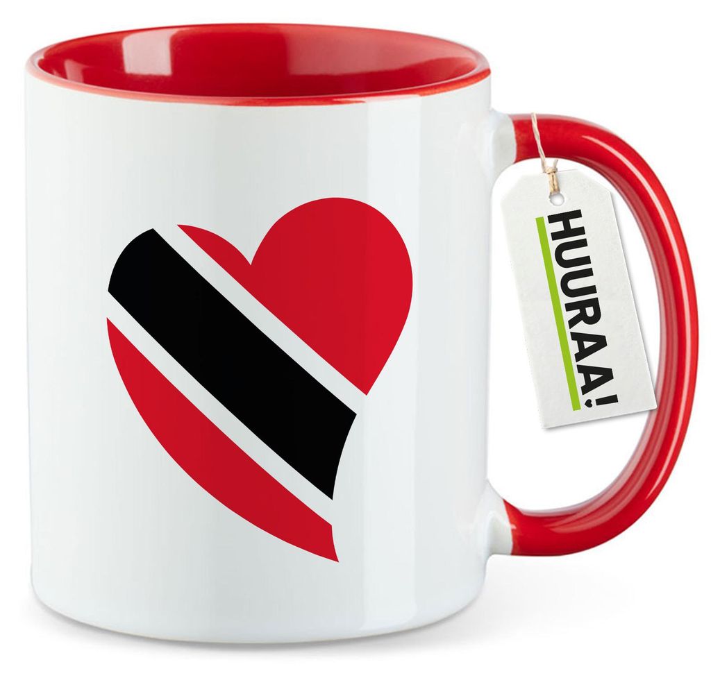 Huuraa Kaffeetasse Trinidad und Tobago Flagge Herz 330ml Rot Keramik Kaffeebecher Geschenkidee