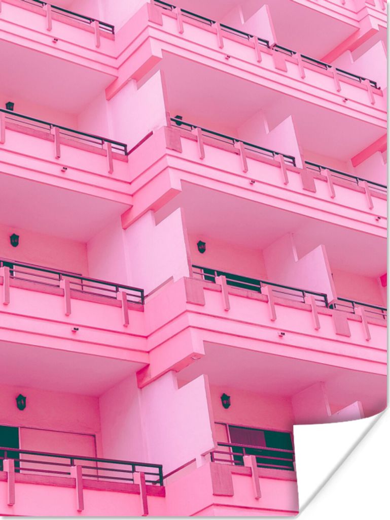 MuchoWow Poster Balkon - Sommer - Rosa - Architektur 120x160 cm - Wandbilder