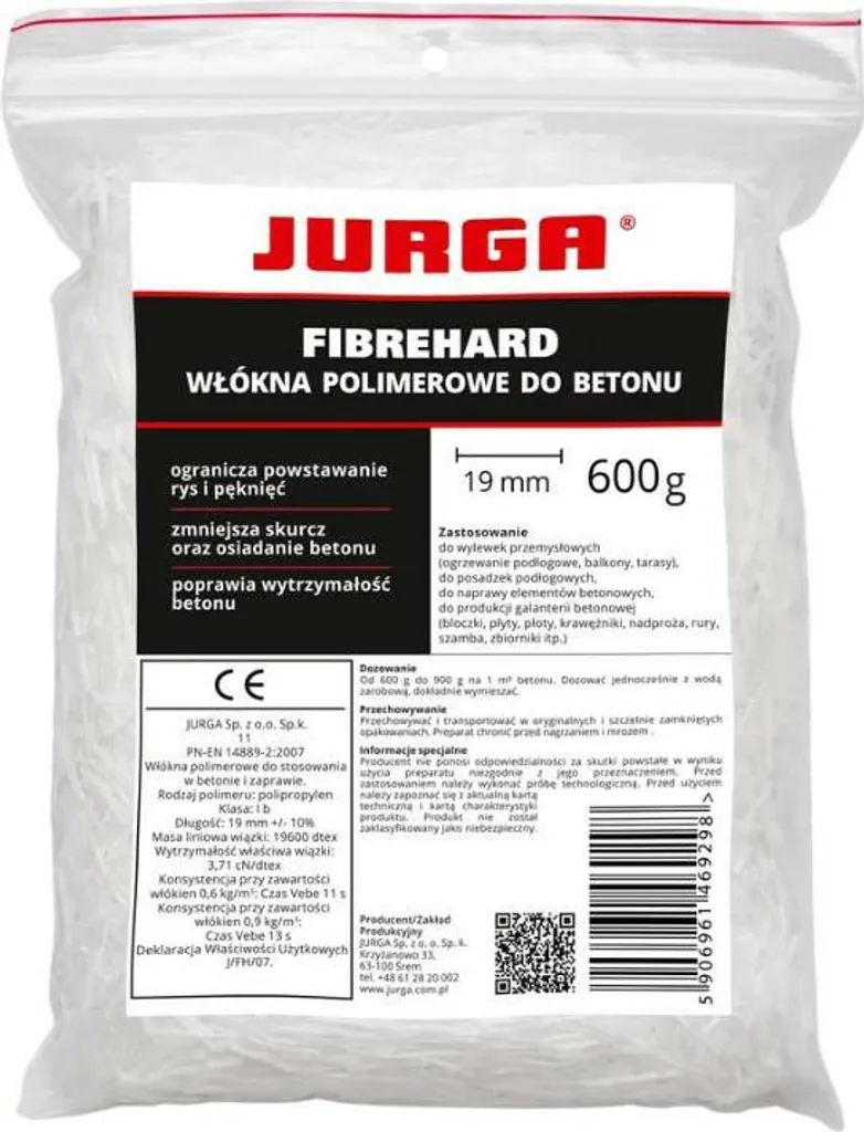 Anti-Fissure Béton : Fibres Polymères JURGA Fibrehard 19mm en 600g