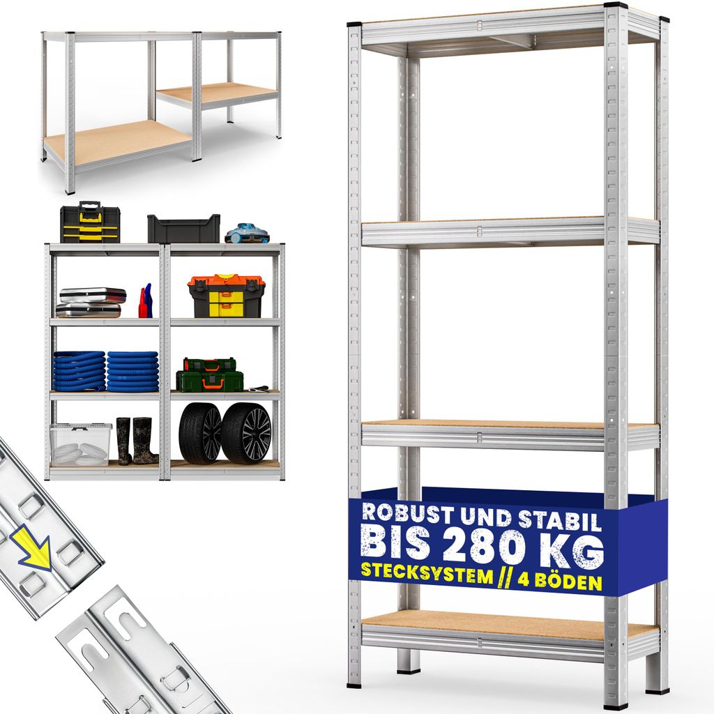 MONZANA® Schwerlastregal 170x75x30cm 280kg 4 MDF-Platten Produktbild 