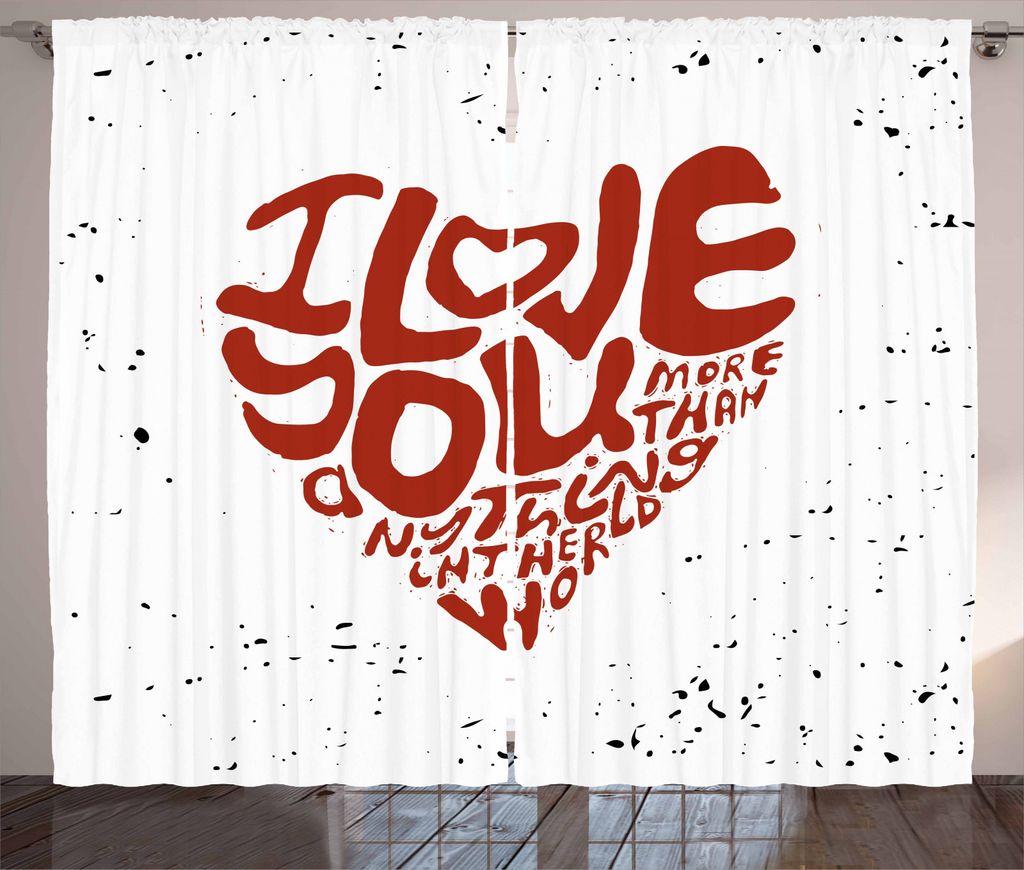 ABAKUHAUS Liebe dich mehr Rustikaler Vorhang, Grungy Herz-Formular, Wohnzimmer Universalband Gardinen mit Schlaufen und Haken, 280 x 245 cm, Rust S...