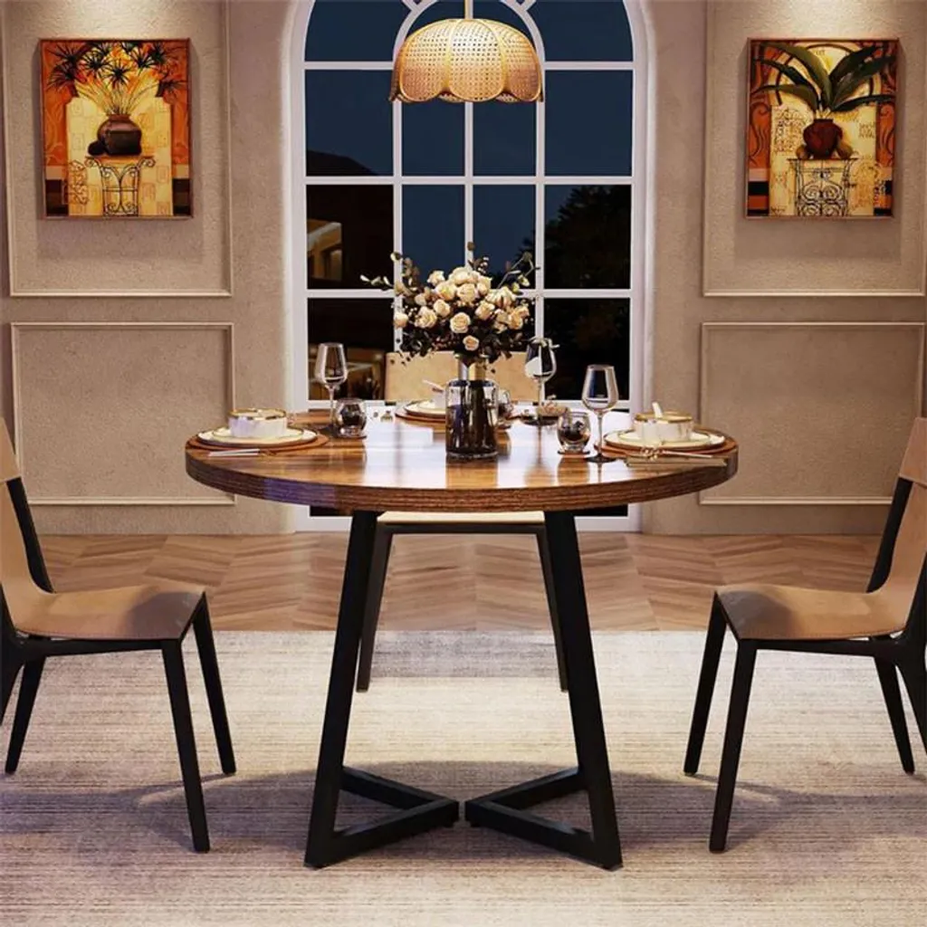 Table bistrot 84x84 cm robuste plateau marron et structure en acier - 5