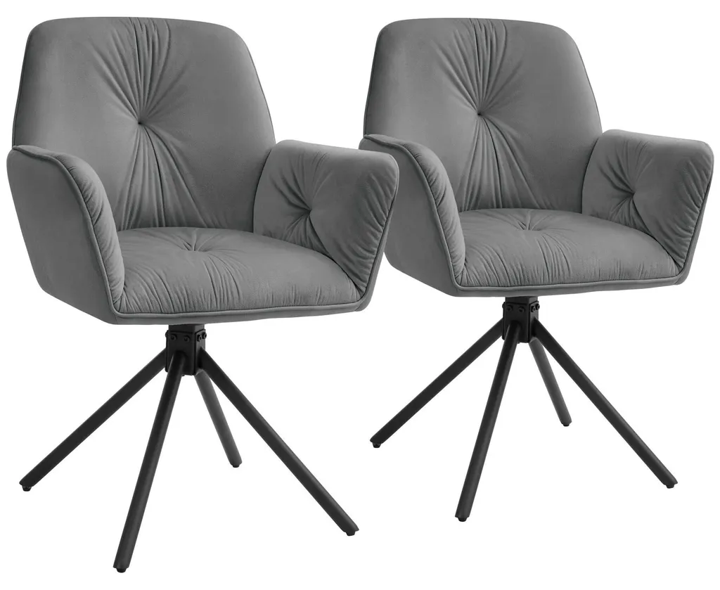 Chaise pivotante confortable LENIA lot de 2 chaises velours anthracite