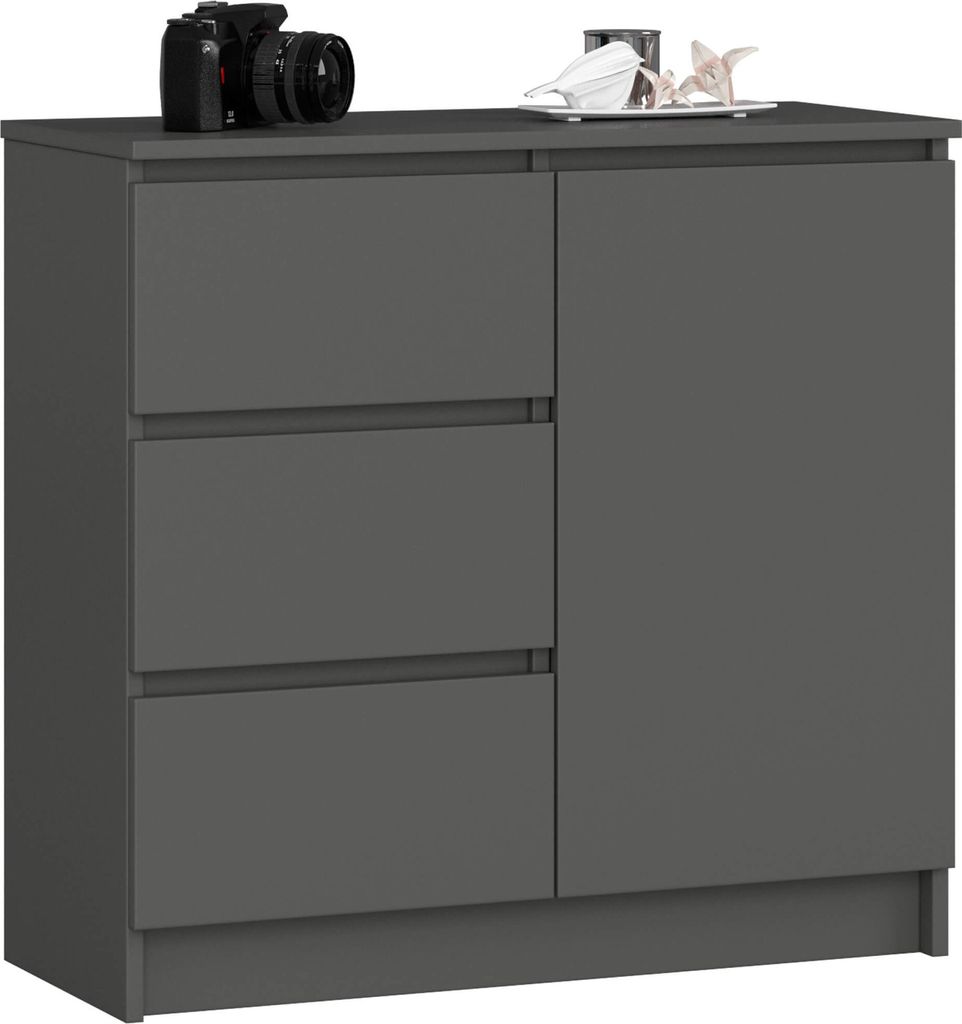 Komoda AKORD JERRY Grafit Szary 80 cm 1 drzwi 3 szuflady Zdjęcie produktu 1